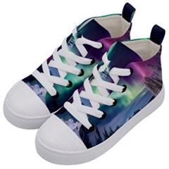 Northern Lights Aurora Night Nature Kids  Mid-top Canvas Sneakers