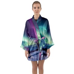 Northern Lights Aurora Night Nature Long Sleeve Satin Kimono