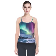 Northern Lights Aurora Night Nature Velvet Spaghetti Strap Top