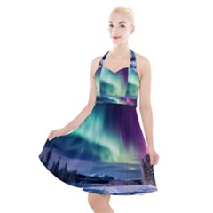 Northern Lights Aurora Night Nature Halter Party Swing Dress 