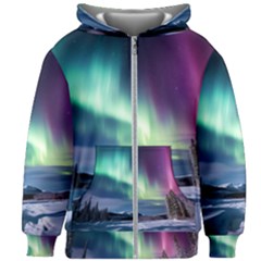 Northern Lights Aurora Night Nature Kids  Zipper Hoodie Without Drawstring