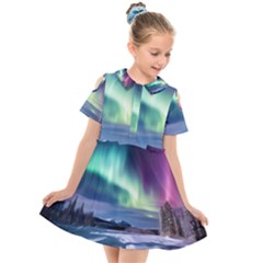 Northern Lights Aurora Night Nature Kids  Short Sleeve Shirt Dress