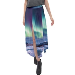 Northern Lights Aurora Night Nature Velour Split Maxi Skirt