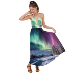 Northern Lights Aurora Night Nature Backless Maxi Beach Dress