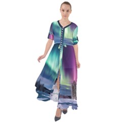 Northern Lights Aurora Night Nature Waist Tie Boho Maxi Dress