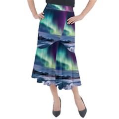 Northern Lights Aurora Night Nature Midi Mermaid Skirt