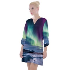 Northern Lights Aurora Night Nature Open Neck Shift Dress