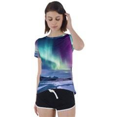 Northern Lights Aurora Night Nature Short Sleeve Open Back T-shirt