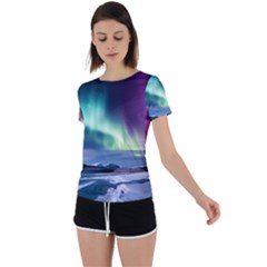 Northern Lights Aurora Night Nature Back Circle Cutout Sports T-shirt