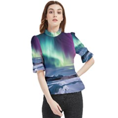 Northern Lights Aurora Night Nature Frill Neck Blouse