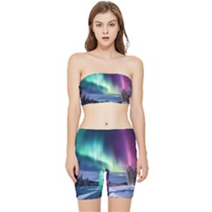 Northern Lights Aurora Night Nature Stretch Shorts And Tube Top Set