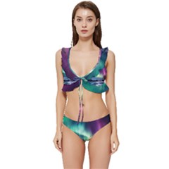 Northern Lights Aurora Night Nature Low Cut Ruffle Edge Bikini Set