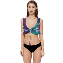 Northern Lights Aurora Night Nature Low Cut Ruffle Edge Bikini Top