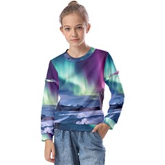 Northern Lights Aurora Night Nature Kids  Long Sleeve T-shirt With Frill 