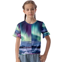 Northern Lights Aurora Night Nature Kids  Cuff Sleeve Scrunch Bottom T-shirt