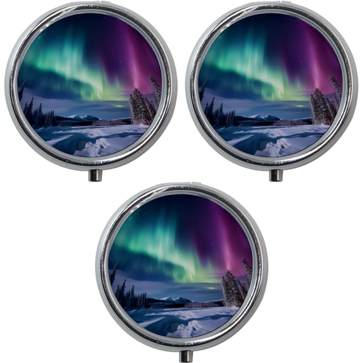 Northern Lights Aurora Night Nature Mini Round Pill Box (Pack of 3)