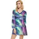 Northern Lights Aurora Night Nature Tiered Long Sleeve Mini Dress View1