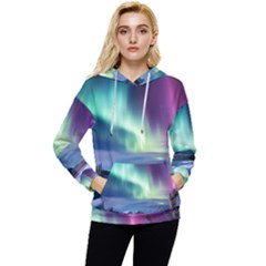 Northern Lights Aurora Night Nature Women s Lightweight Drawstring Hoodie