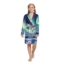 Northern Lights Aurora Night Nature Kids  Long Sleeve Velvet Lounge Robe