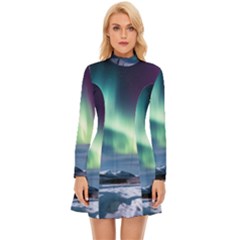 Northern Lights Aurora Night Nature Long Sleeve Velour Longline Dress