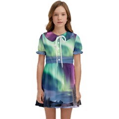 Northern Lights Aurora Night Nature Kids  Sweet Collar Dress