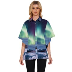 Northern Lights Aurora Night Nature Women s Batwing Button Up Shirt