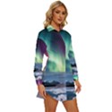 Northern Lights Aurora Night Nature Womens Long Sleeve Shirt Dress View3