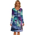 Northern Lights Aurora Night Nature Long Sleeve Dress With Pocket View1