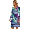 Northern Lights Aurora Night Nature Long Sleeve Dress With Pocket View2