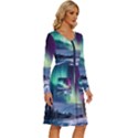 Northern Lights Aurora Night Nature Long Sleeve Dress With Pocket View3