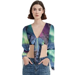 Northern Lights Aurora Night Nature Trumpet Sleeve Cropped Top