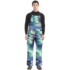 Northern Lights Aurora Night Nature Men s Side Zip Front Pouch Ski And Snowboard Bib Pants	