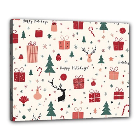 Happy Holiday Xmas Christmas Pattern Canvas 20  X 16  (stretched) by Paksenen