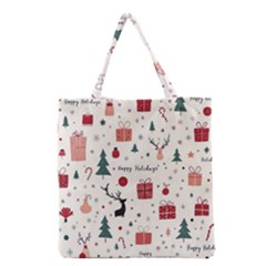 Happy Holiday Xmas Christmas Pattern Grocery Tote Bag by Paksenen