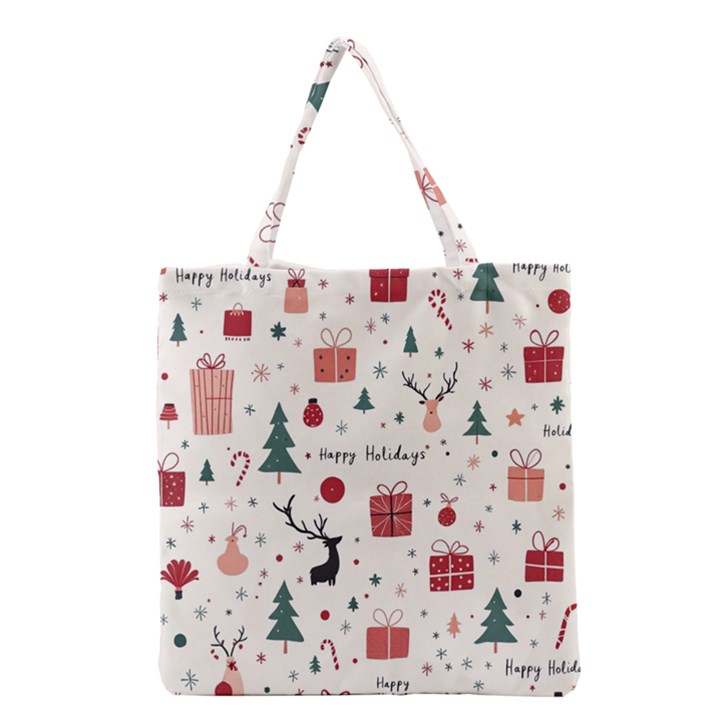 Happy Holiday Xmas Christmas Pattern Grocery Tote Bag