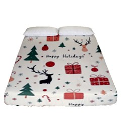 Happy Holiday Xmas Christmas Pattern Fitted Sheet (queen Size) by Paksenen