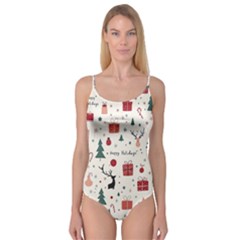 Happy Holiday Xmas Christmas Pattern Camisole Leotard  by Paksenen