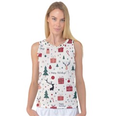 Happy Holiday Xmas Christmas Pattern Women s Basketball Tank Top