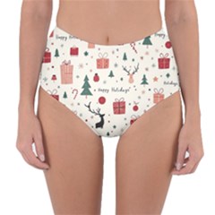 Happy Holiday Xmas Christmas Pattern Reversible High-waist Bikini Bottoms by Paksenen