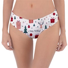 Happy Holiday Xmas Christmas Pattern Reversible Classic Bikini Bottoms by Paksenen