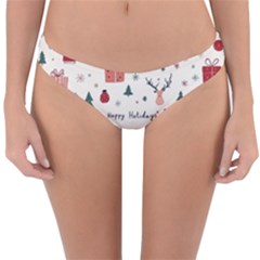 Happy Holiday Xmas Christmas Pattern Reversible Hipster Bikini Bottoms by Paksenen