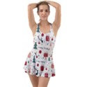 Happy Holiday Xmas Christmas Pattern Ruffle Top Dress Swimsuit View1