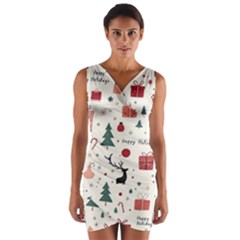 Happy Holiday Xmas Christmas Pattern Wrap Front Bodycon Dress