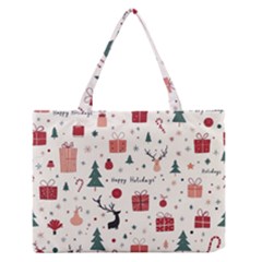 Happy Holiday Xmas Christmas Pattern Zipper Medium Tote Bag