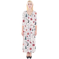 Happy Holiday Xmas Christmas Pattern Quarter Sleeve Wrap Maxi Dress by Paksenen