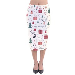 Happy Holiday Xmas Christmas Pattern Velvet Midi Pencil Skirt