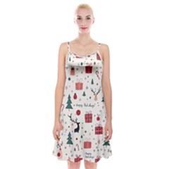 Happy Holiday Xmas Christmas Pattern Spaghetti Strap Velvet Dress