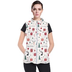 Happy Holiday Xmas Christmas Pattern Women s Puffer Vest by Paksenen