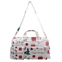 Happy Holiday Xmas Christmas Pattern Sports Gym Duffle Bag With Shoe Compartment by Paksenen