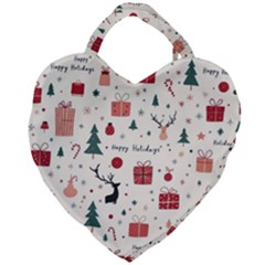 Happy Holiday Xmas Christmas Pattern Giant Heart Shaped Tote by Paksenen